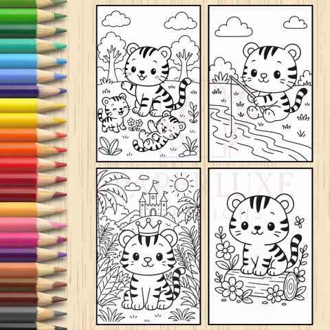 Kawaii Tiger Coloring Pages | 20 Cute Animal Coloring Sheets for Kids | Baby Tiger, Jungle Animals | Printable PDF   PNG Download - Etsy
