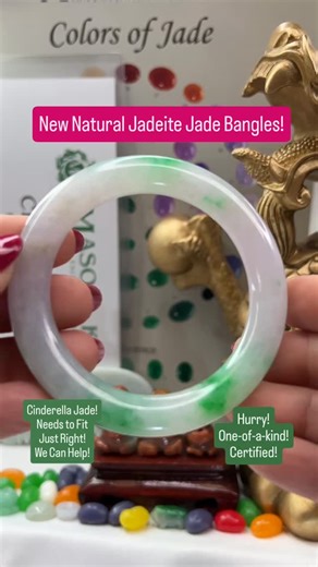 Cinderella Jade! NEW! Certified Natural Jadeite Jade Bangles JUST ADDED! Search by SIZE! Need Help With Bangle Sizing? We Can Help! Visit Our Website! Mason-Kay Is Your Jade House! Did You See The NEW Nephrite Jade Bangle? Get Jaded With Mason-Kay! * JADEHOLIDAY2025 - 10% OFF - USE WITH- * NEWCUSTOMER20- 20% OFF Your 1st Order * EXTENDED RETURNS * GIFT WITH PURCHASE JADE TASSEL ALL ORDERS INCLUDE: * OUR CERTIFICATE OF AUTHENTICITY * MK GIFT POUCH & BOX * FREE SHIPPING ON DOMESTIC ORDERS OVER $20