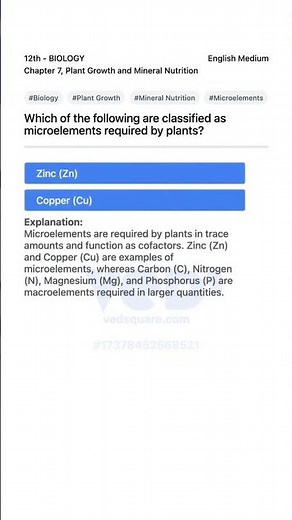 12th Biology Plant Growth Mineral Nutrition Microelements