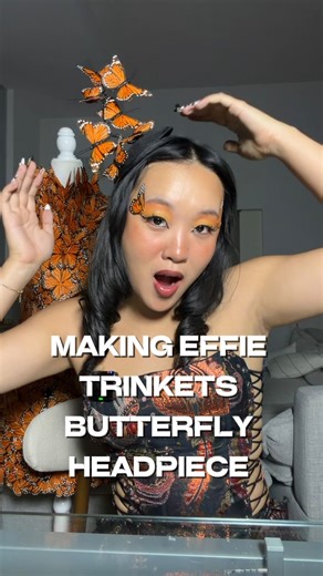 Kalita Hon on Instagram: "I can’t believe I forgot to make Effie trinkets iconic butterfly headpiece, so I had to last minute do this as well 😀 #halloweencostumeideas #halloweencostume #costumeideas #diycostume #hungergames"
