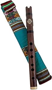 NOVICA Handmade Wood Quena Flute Wind Instrument with Green Andean Case Brown Peru Musical Instruments Traditional 'Andean Strength'