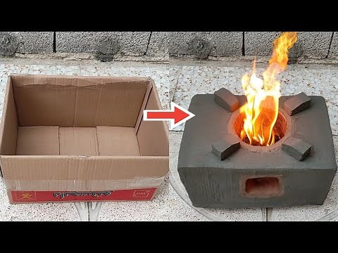 The best idea to build a wood-burning stove with cement and a cardboard box