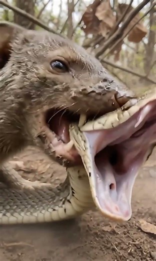 Monitor lizard catches a snake in the wild