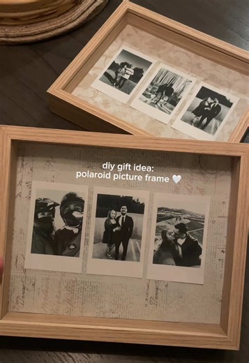 handmade gifts all 2026 🤍 i made these cute frames as a gift for my brother and his gf 🥹 he’s a very simple guy so i didn’t wanna do too much lol. i want to recreate this for mysef with a gold frame and fabric instead of paper, but i was short on time and paper was easiest! shadow box frame and cardstock papers are from hobby lobby. i printed the polaroids at walgreens! #diy #giftguide #diygift #pictureframe #giftideasforhim