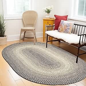 Super Area Rugs Braided Rugs 4X6 Farmhouse Kitchen Rug - Ridgewood Gray Braided Rug for Living Room - Reversible - Indoor/Outdoor - Made in USA - Graphite/Beige, 4' X 6' Oval