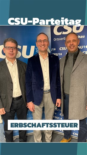Erfolg beim CSU-Parteitag in München 💪🏽 Unser Antrag zur Abschaffung der Erbschaftsteuer wurde angenommen und wird nun von der CSU in Berlin weiter vorangebracht. Immobilien und Vermögen werden beim Arbeiten, Bauen und Kaufen bereits versteuert – sie dürfen beim Vererben nicht noch einmal belastet werden 🏠 Wir wollen Eigenheimbesitzer und Unternehmer schützen. Niemand soll gezwungen sein, Häuser oder Betriebe zu verkaufen, für die Eltern oder Großeltern ein Leben lang hart gearbeitet haben. G