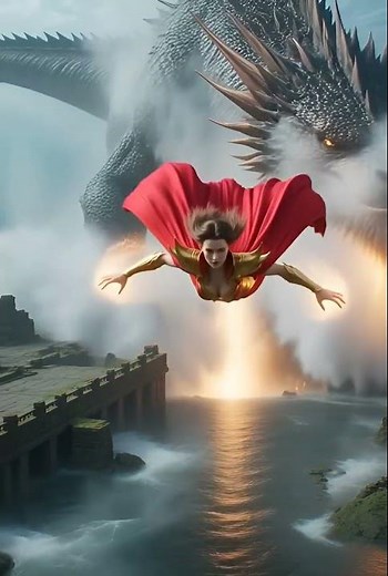 Red Warrior Mermaid vs Godzela 🐲 | Epic Underwater Sword Battle | 4K#midjourney