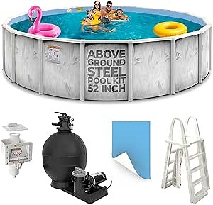 Hollowell Industries - Manufacturers of Doughboy Pools, 24 Foot x 52 Inch Steel Wall Pool Kit - Above Ground Pool with Liner, Sand Filter, Pump, and Skimmer - Made in USA