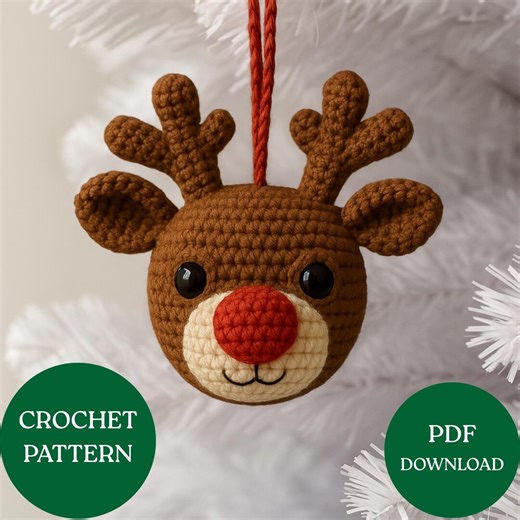 Rudolph the Reindeer Ornament Crochet Pattern PDF, Beginner Friendly, Xmas Decoration, Holiday DIY - Etsy