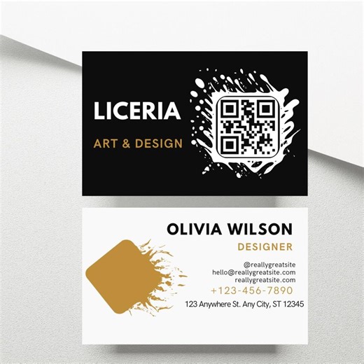 Black Gold Business Card Template | Editable Canva Business Card | QR Code Visiting Card | Modern Minimalist Design | Instant Download - Etsy
