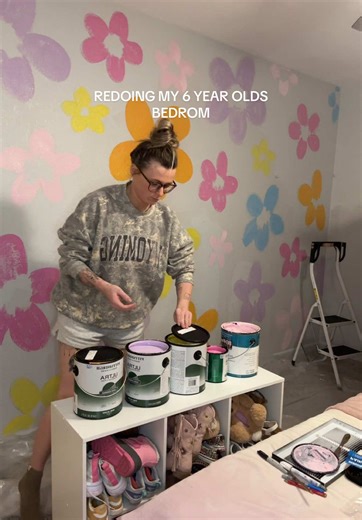 yall just wait til you see the finished wall with her vanity and the curtain LED lights. it’s soooo cutesie #bedroommakeover #newroom #roomtour #girlroom #girlhood