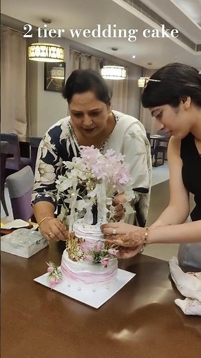 Beautiful Wedding Reception Cake Design 🌸 | Two Tier Floral Cake with Bride & Groom Topper