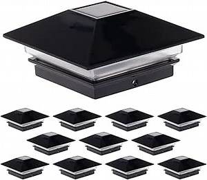 GreenLighting 12 Pack Gala Solar LED Post Lights Post Cap Slim Light for 4x4 Nominal Wood Posts and 4 x 4 PVC or Vinyl Posts (Black)