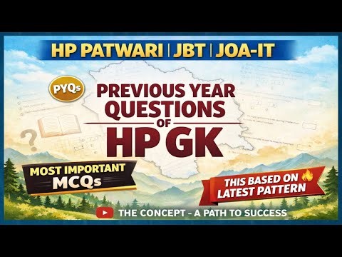 Previous Year Questions (PYQs) of Himachal Pradesh GK for HP Patwari / JBT / JOA-IT Exams 2026