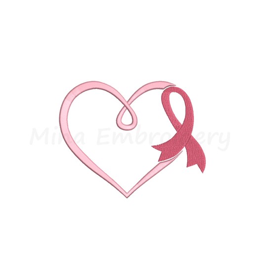 Breast Cancer Awareness Heart Ribbon Embroidery Design, Machine Embroidery Design, 5 Sizes, Instant Download - Etsy