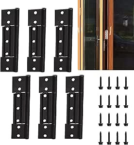 6-Pack Black Screen Door Hinge, 1/8 in Larson Grooved Center Residential Storm Hinge, Offset Center Leaf Extruded Hinge for for Screen Doors