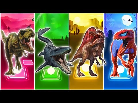 Jurassicworld Tyranosaurus🆚The Mosasaurus🆚The Spinosaurus🆚The Indomus Rex CoffinDance Song TilesHop