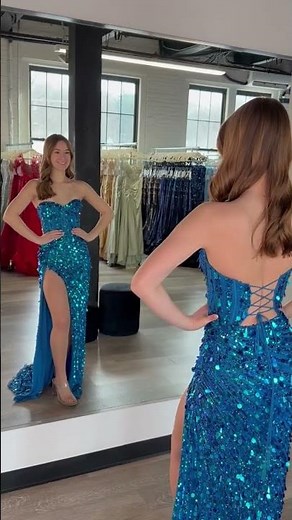 Peacock blue with all-over sequins = the ultimate prom dress 💙 46714 – Jovani #prom2026 #jovani