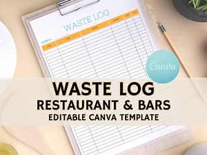 Food Waste Log, Bar Waste Log, Editable Restaurant Template, 4 Print Only Pdf's Included, Instant Download, US Letter Size, Canva - Etsy