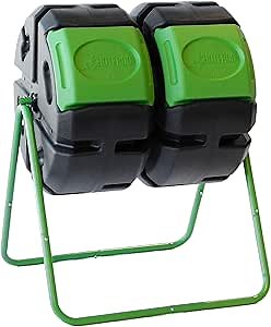 FCMP Outdoor HOTFROG 37-Gallon Dual-Chamber Tumbling Composter, Black/Green (HF-DBC4000) - UV-Inhibited, BPA-Free, Compost Bin for Garden, Easy-Turn Barrel with Aeration Vents