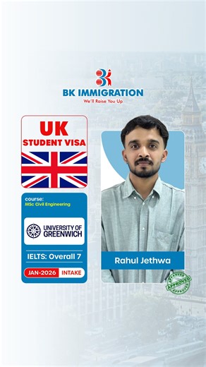 𝐁𝐤 𝐈𝐦𝐦𝐢𝐠𝐫𝐚𝐭𝐢𝐨𝐧 on Instagram: "People will say don’t study abroad. The right guidance helps you decide with clarity, not fear Another success story. 📍 Office: 201, Safal Arise, Nr Kubereswar Mahadev Marg, Manjalpur,Vadodara, Gujarat 390011 📞 Call/WhatsApp: 9090201820 #norejactionmonth #visaapproved #bkimmigration #uk #goviral study abroad, uk student visa, visa approval, international education, student visa guidance, study in uk, overseas education, visa success bk immigration"
