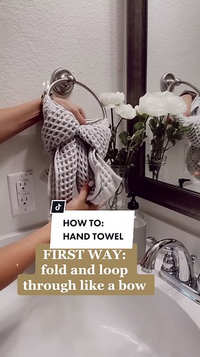 How to drape a hand towel #towelfolding #bathrooms #bathroomideas #homedecor #homedecorideas #decoratingideas #organizedhome #howto #learnontiktok