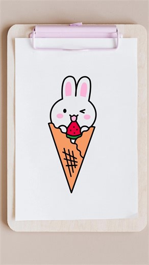 how to draw a cute ice cream rabbit #howtodraw #forkids #drawingtutorial #drawing #kidsart #lineart #easydrawing | Whizk ART