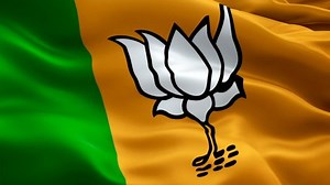 BJP flag. National 3d Bharatiya Janata flag waving. Sign of BJP political party from India seamless loop animation. Indian People Party flag led by Narendra Modi HD Background Closeup 1080p Full video