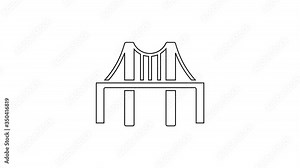 Black line Golden gate bridge icon isolated on white background. San Francisco California United States of America. 4K Video motion graphic animation