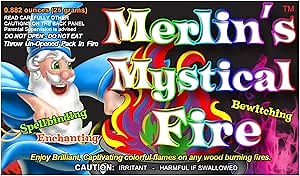 Merlin's Mystical Fire Color Changing Packets- Pack of 6, 0.882 oz Each- Long Lasting Enchanted Multi-Color Magical Flames- Flame Color Changer for Fire Pits & Outdoor Fireplaces- Campfire Accessories