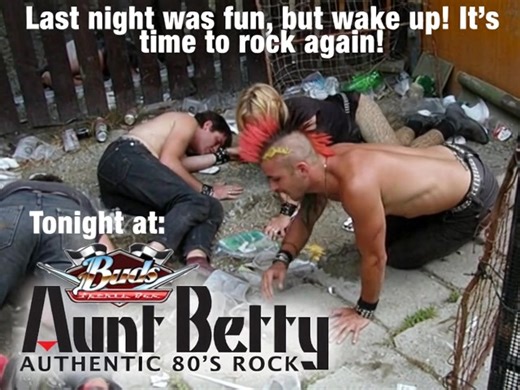 🔥 BUD’S: THE HANGOVER STRIKES BACK 🔥 Last night we melted faces, broke strings, and possibly a few hips. 🦴 The crowd was wild, the lights were blinding, and we’re still trying to find Tony’s left shoe. But guess what? The bad ideas continue TONIGHT! 💃🕺 AUNT BETTY is back at Bud’s Sports Bar for Night 2 of 80’s insanity! We’ll be playing your favorite hair-sprayed anthems and pretending we didn’t Google “how to cure dehydration” this morning. 📍 5751 Brainerd Rd, Chattanooga, TN 37411 🎸 Sho