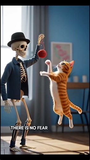 Skeleton’s Cozy Moment With a Fluffy Cat