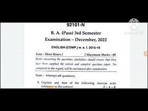 b. a 3rd sem english question paper solution 2022 || english question paper solution 2022 b. a 3rd