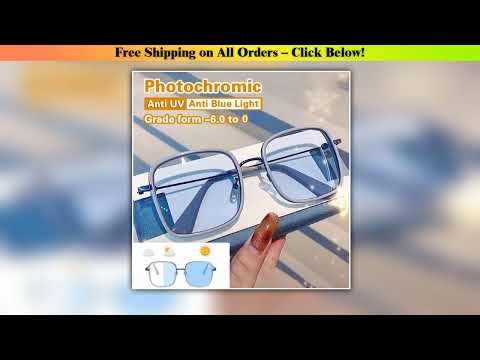 Square Photochromic Myopia Glasses Women Men Fashion Large Square Frame Nearsighted Eyewear Anti Bl