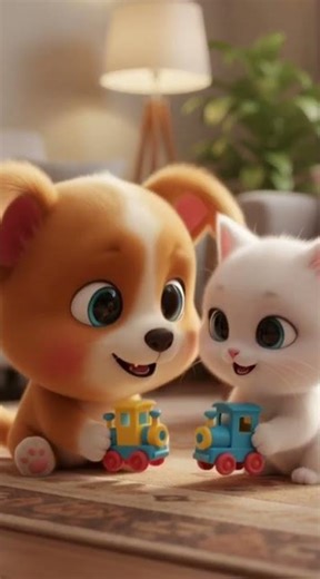 best friends play together ❤️ dog , kitty build a leGo train station 🌎☃️