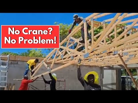 Installing Roof Trusses by Hand! No Crane Access? No Problem - Interns Helping!