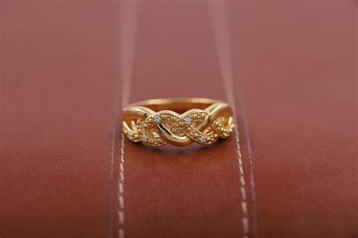 Double Infinity Knot Diamond Anniversary Ring, 14K, 18K Yellow Gold Half Eternity Diamond Band, Unique Wedding Ring, Wedding Diamond Band - Etsy