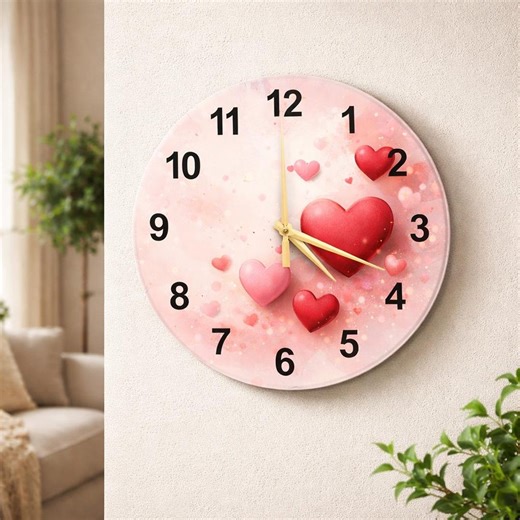 Soft Brush Glass Clock – Subtle Valentine Art, Handmade Round Accent, Japandi Bedroom Decor - Etsy