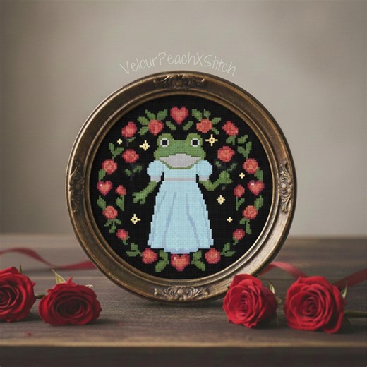 Regency Frog Cross Stitch Pattern, Cottagecore Embroidery, Vintage, Goblincore, PDF Pattern, Digital Download, Floral - Etsy