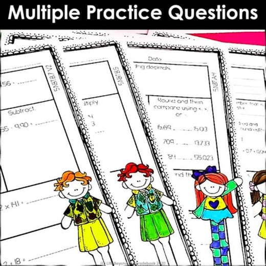 5th Grade Math Spiral Review Worksheets | NBT Assessments | Decimals