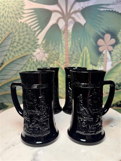 Glassware Glassware Set of 4 Vintage Tiara Black Amethyst Beer Steins, Indiana Glass Tavern Scene Barware, 1970s Gothic Glass. - Etsy