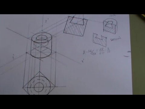 Isometric axonometric drawing of a cylinder with a truncated conical cavity