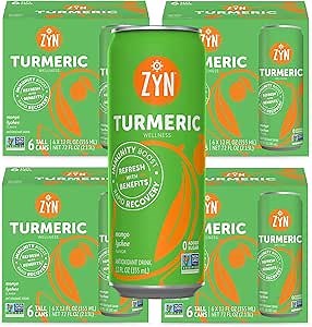 ZYN Turmeric Wellness Drink (24 Pack), Mango Lychee Flavored Turmeric Curcumin Drink with Black Pepper, No Added Sugar, Low Carb & Low Calorie Drink, Clean Alternative