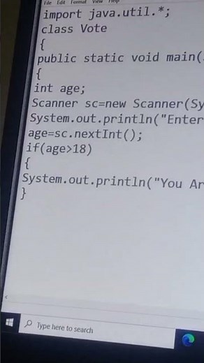 Java program for who is eligible for voting💯☑️🖥️Java program #java #new #shorts #programming #learn