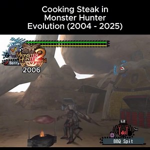 Cooking Steak in Monster Hunter Evolution (2004 - 2025) #MonsterHunter #MonsterHunterWorld #MonsterHunterRise #MonsterHunterWilds #MHWilds #MHW #MHRise | Uroko Clips