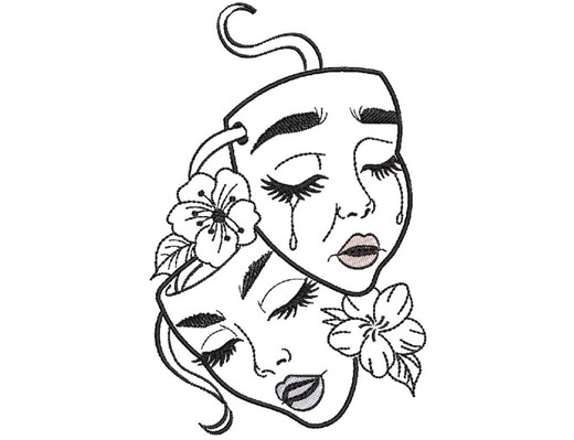 2 Faced Girl Mask's Embroidery Design 4 Sizes - File Formats in Pes,dst,jef,xxx,exp,vip,vp3, Edgy, Spiritual, Girly, Flowers - Etsy