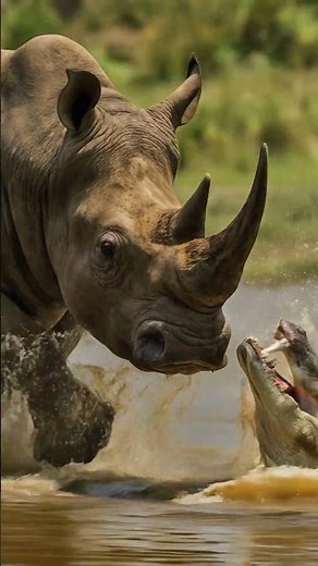 Rhino vs Crocodile Epic River Battl