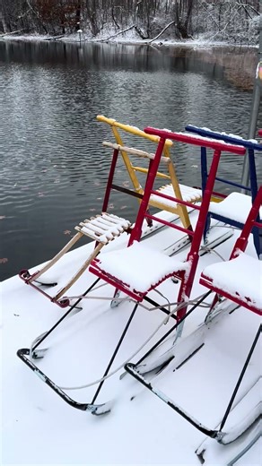 Kicksleds waiting for the pond to freeze. #kicksled #winter #minnesota #firstsnow #getoutside