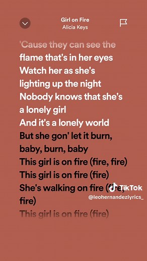 Girl On Fire!#leohernandezlyrics_ #girlonfire #aliciakeys #foryou #fypage #music #spotify #chill #songlyrics #trendingsong #viral #fyp #fypシ #trend #tiktokph