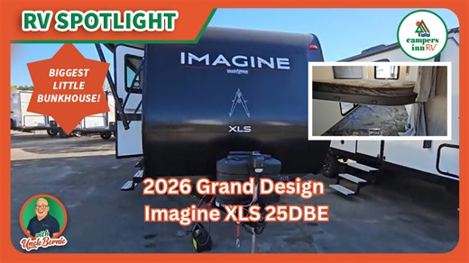 Join us as we take a closer look at the 2026 Grand Design Imagine XLS 25DBE, the perfect travel trailer for families and adventurers alike. With an exterior height of 10' 10" and an exterior length of 29' 9", this trailer offers a spacious and comfortable living space while remaining easy to tow. Inside, you'll find an interior height of 6' 6", providing ample headroom for everyone. The trailer's exterior width is 8', expanding to under 10’ with the slide-out, giving you plenty of room to move a